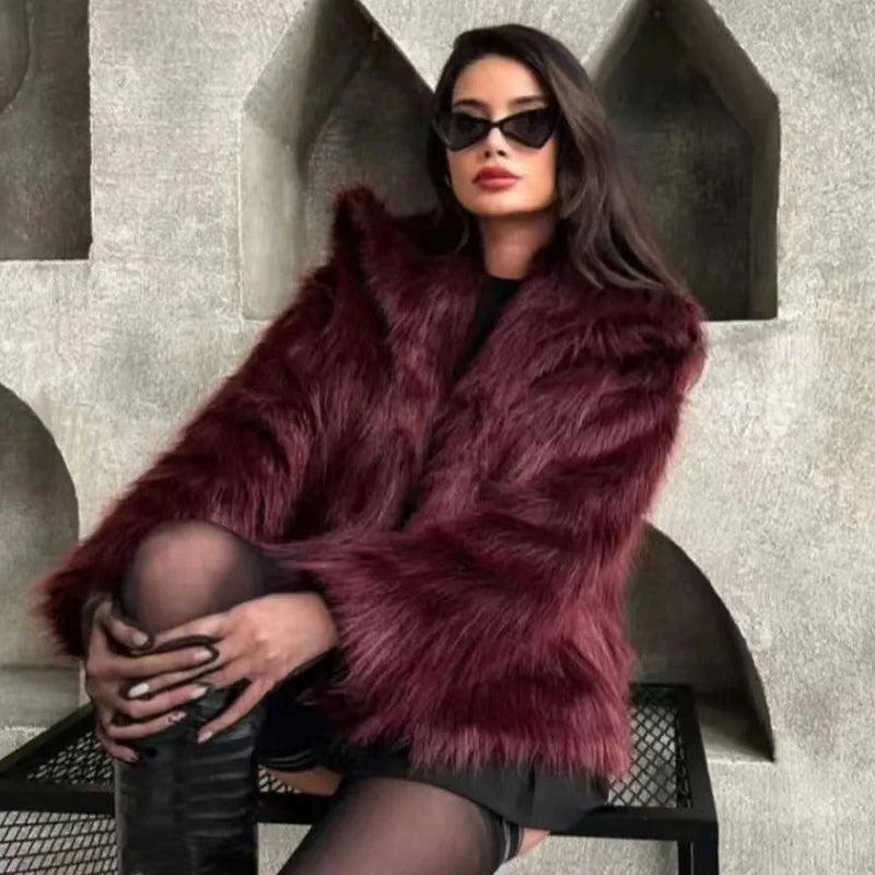 Faux Fur Coat Burgundy Bomber Jacket