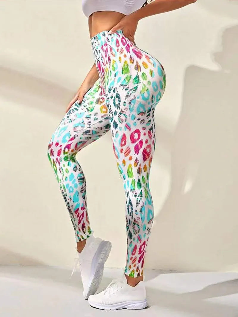 3D Print Dye Sports Calças Mulheres Cintura Aptidão Push Up Leggings