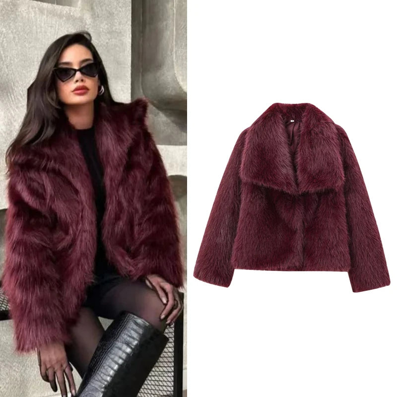 Faux Fur Coat Burgundy Bomber Jacket