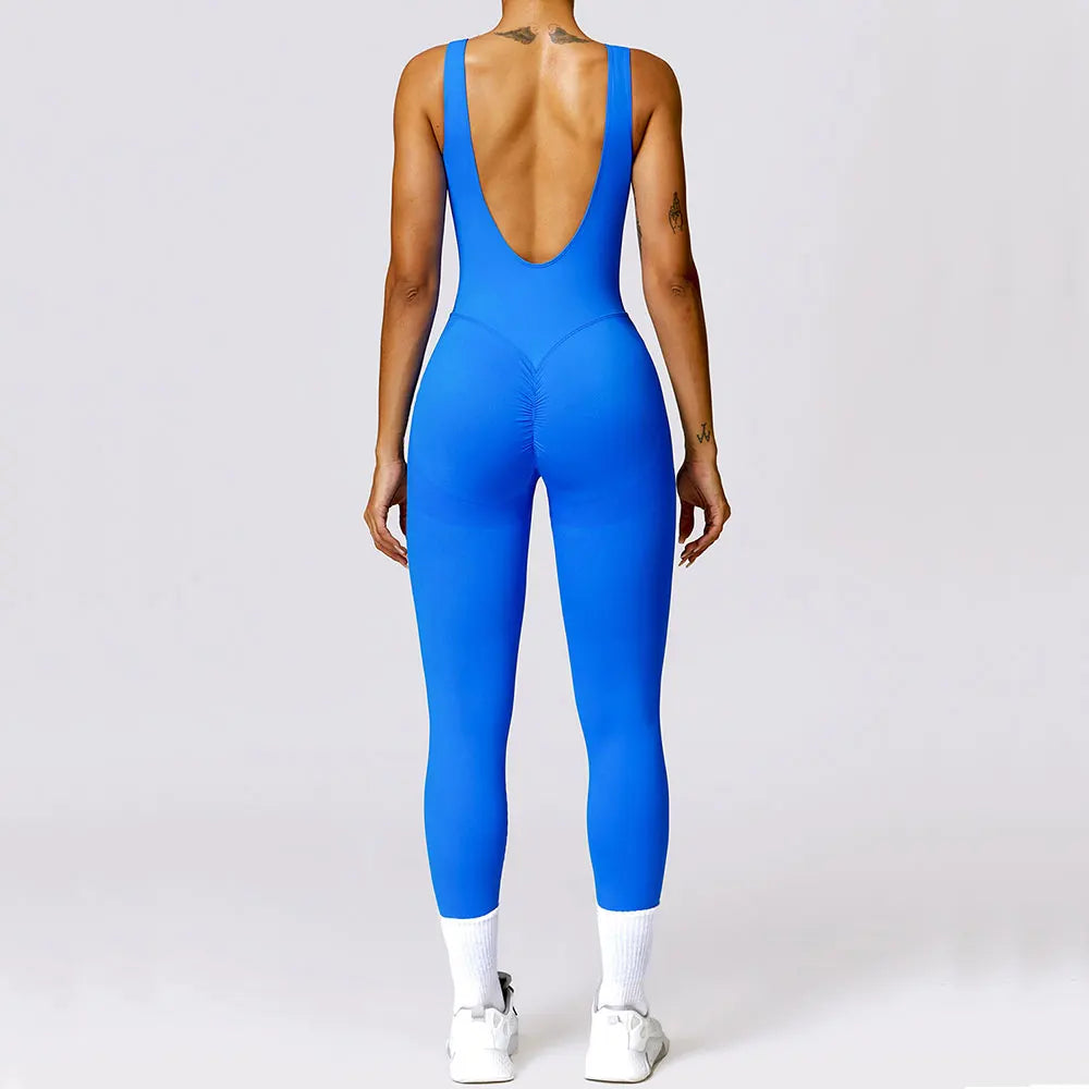 Backless Bodysuit Fitness Set Push Up Women Jumpsuit One-piece