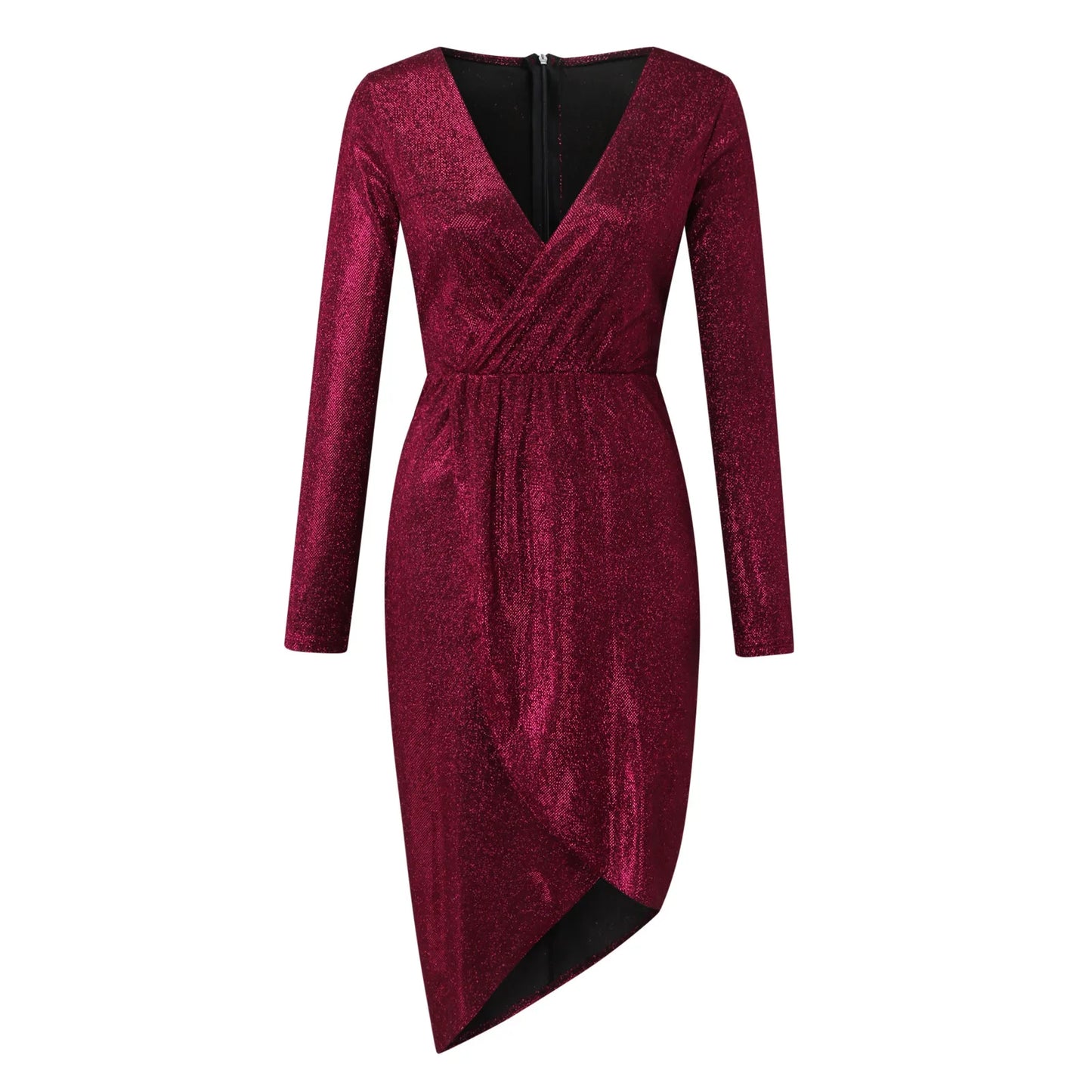 Elegant Long Party Dress Sequins Wrap Long Sleeve