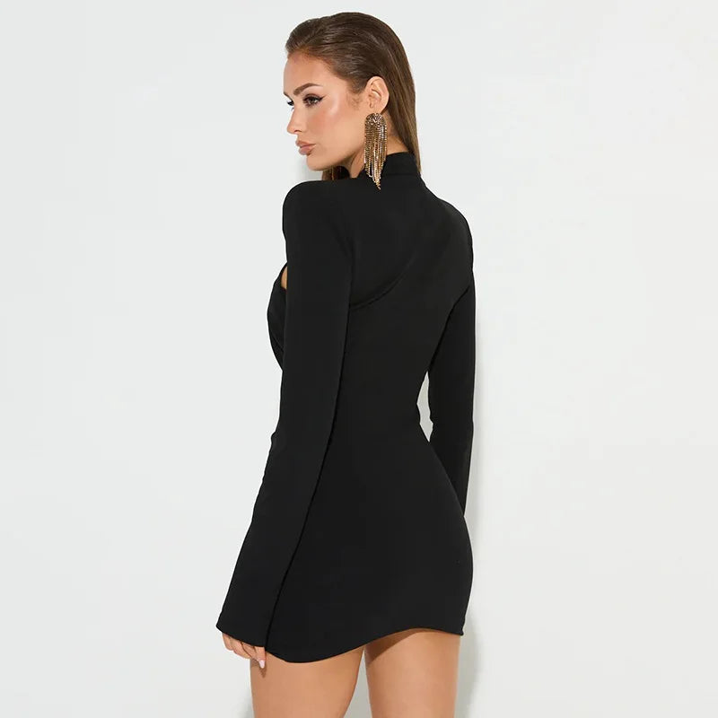 Black Knotted Shoulder Mini Dress