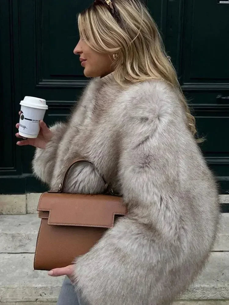 Fluffy Faux Fur Coat For Women