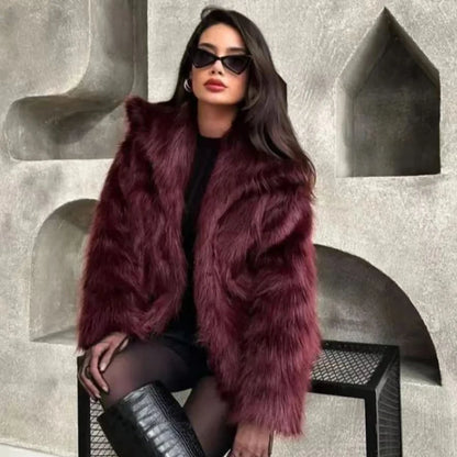 Faux Fur Coat Burgundy Bomber Jacket