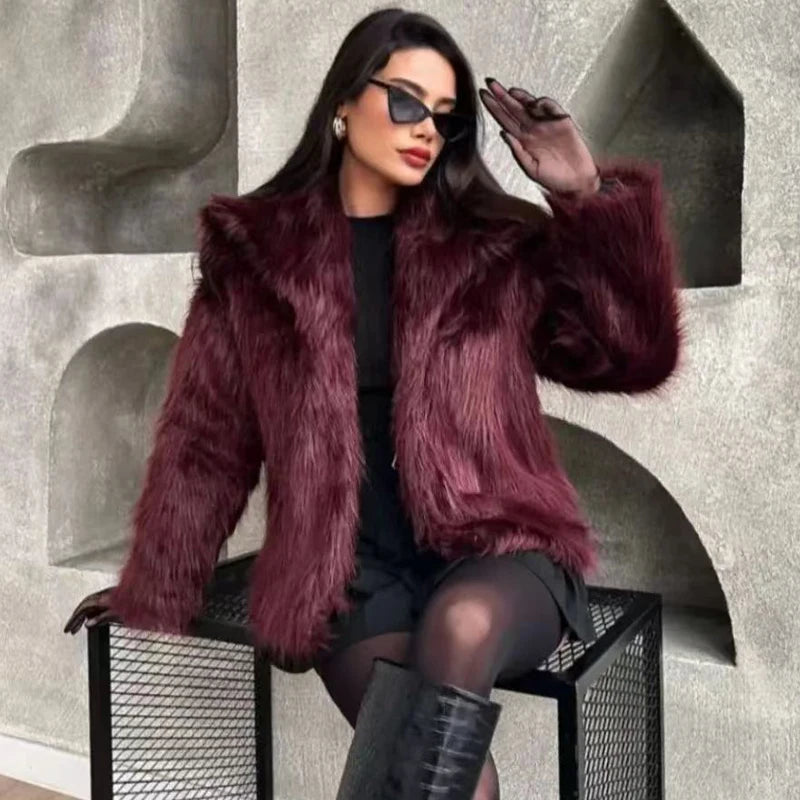 Faux Fur Coat Burgundy Bomber Jacket