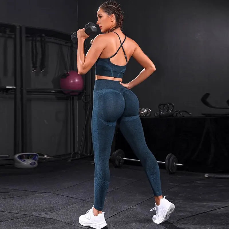 2 Pieces Women Tracksuit Sportswear Set High Waist Leggings and Top