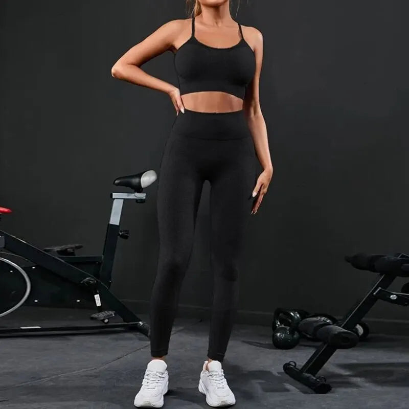 2 Pieces Women Tracksuit Sportswear Set High Waist Leggings and Top