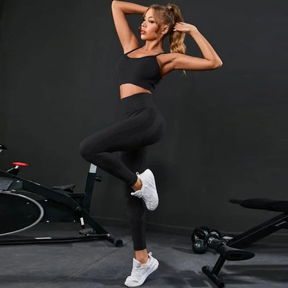 2 Pieces Women Tracksuit Sportswear Set High Waist Leggings and Top