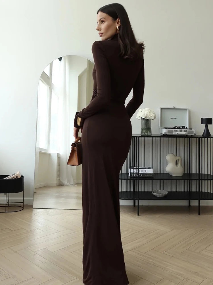 Turtleneck Thigh Split Maxi Long Dress