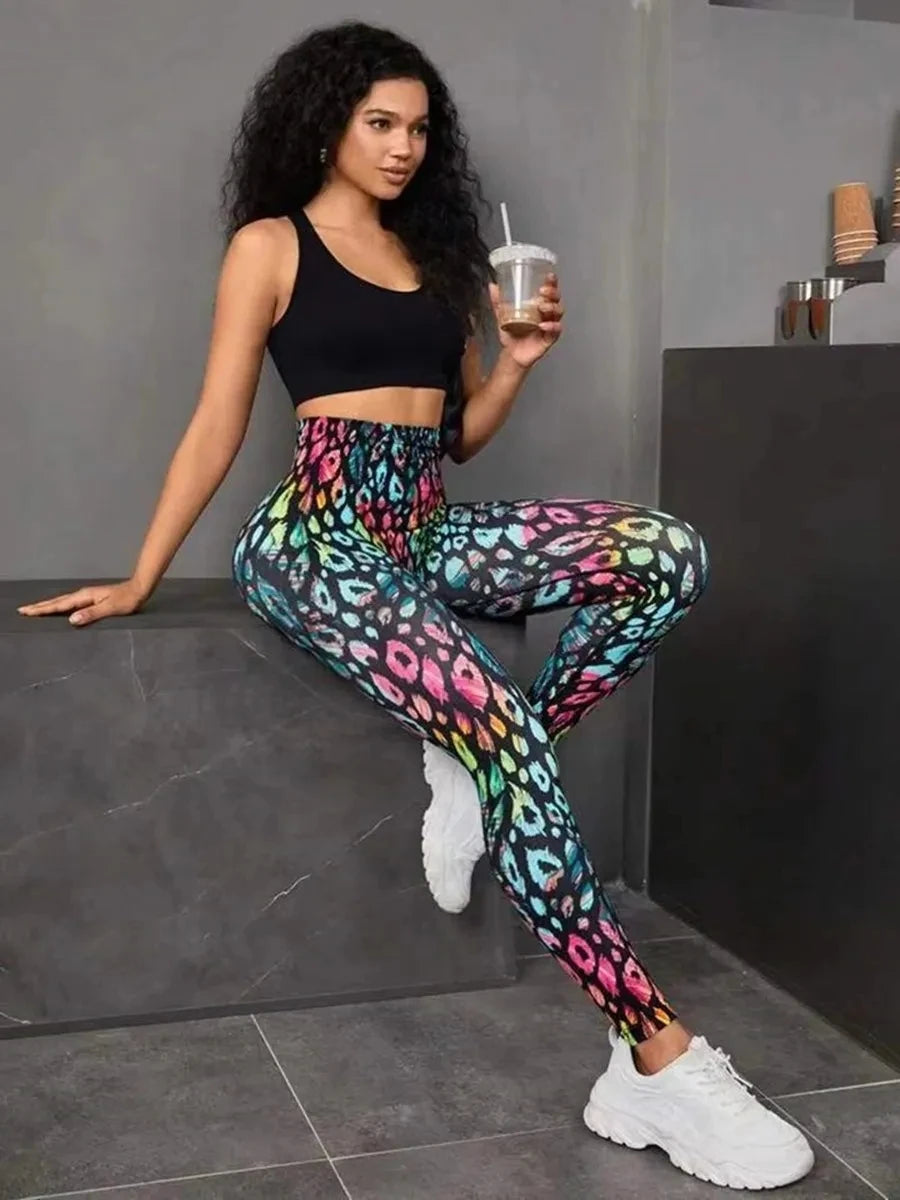 3D Print Dye Sports Calças Mulheres Cintura Aptidão Push Up Leggings