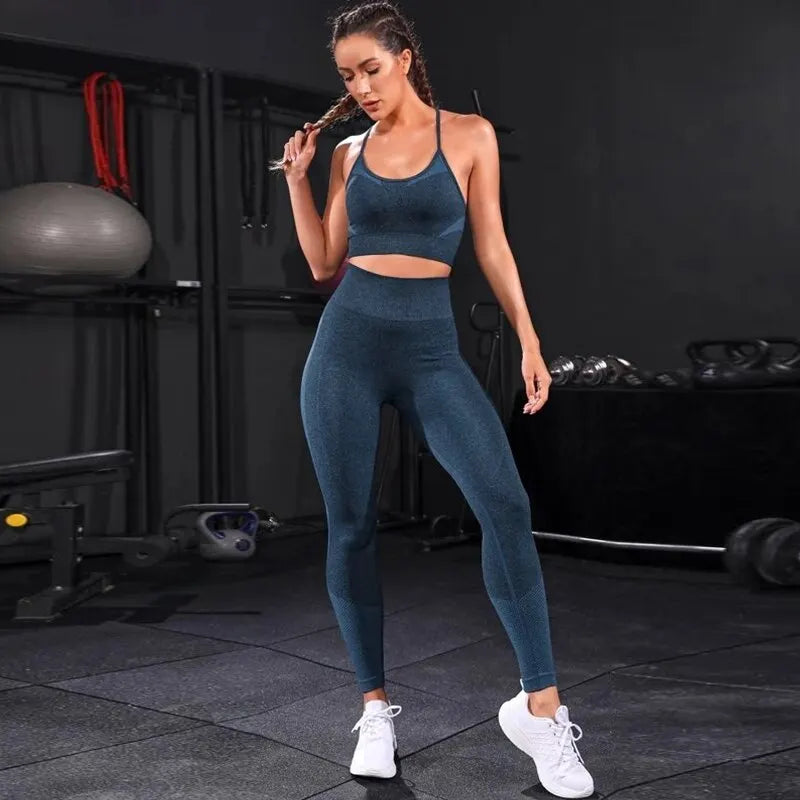 2 Pieces Women Tracksuit Sportswear Set High Waist Leggings and Top